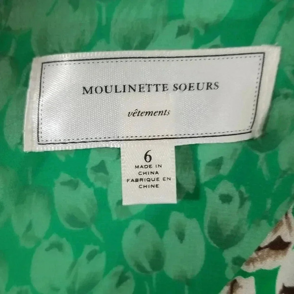 {Anthropologie} Moulinette Soeurs Green Silk Undercurrent Tulip Print Dress - Picture 11 of 14